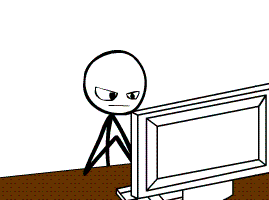 Stick figure typing furiously